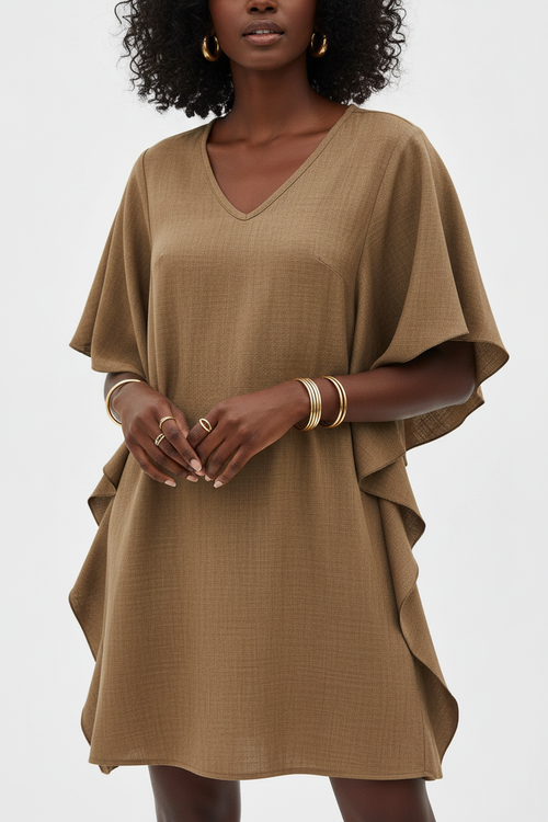 Robe Mini Col V Manches Papillon Volantées Poche Poitrine