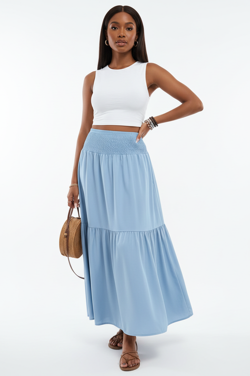 Jupe Longue Smockée à Volants - Confort Élégant | Silhouette-Chic