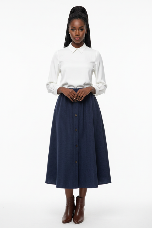 Jupe Midi Velours Boutons - Chic Rétro | Silhouette-Chic