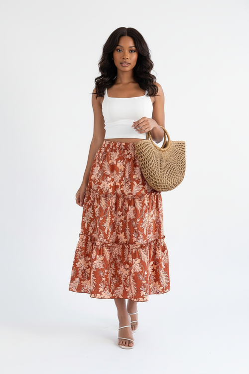 Jupe Midi Tropicale à Volants - Évasion Estivale | Silhouette-Chic