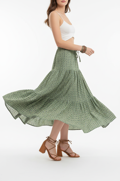 Jupe Maxi Bohème à Imprimé et Volants Étagés - Style Libre & Féminin | Silhouette-Chic