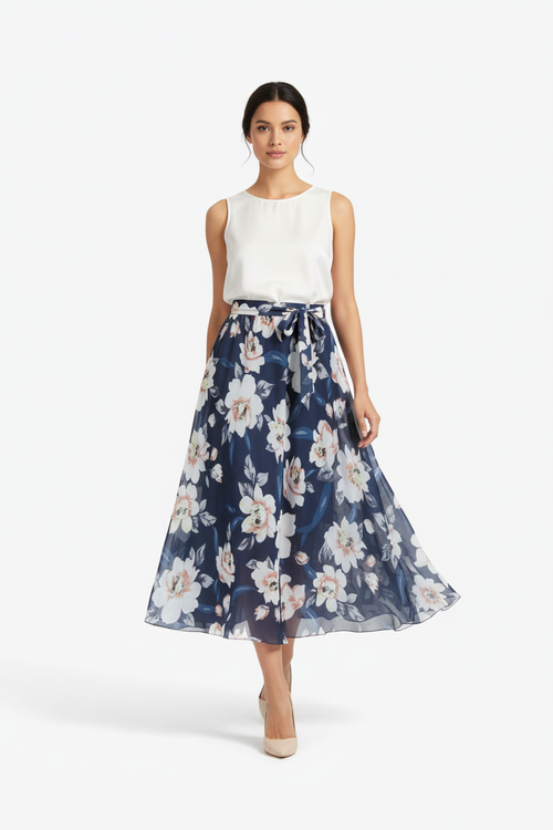 Jupe Maxi Imprimé Floral Ceinture à Nouer - Style Bohème Grande Taille S-3XL