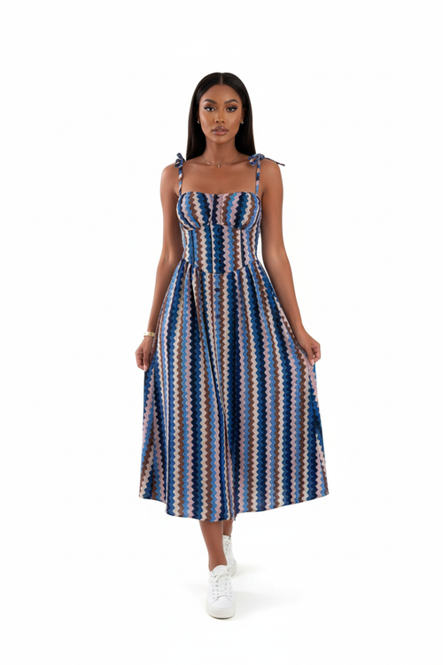 Robe Midi à Bretelles Nouées et Imprimés — Été Sans Limites