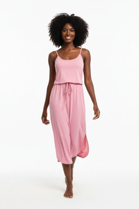 Robe Midi Bretelles Col Rond Taille Cordonnée avec Fente | Silhouette-Chic