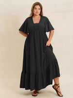 Robe Maxi Boho à Volants Grande Taille Manches Papillon - L'Élégance Bohème | Silhouette-Chic