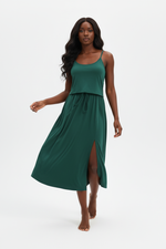 Robe Midi Bretelles Col Rond Taille Cordonnée avec Fente | Silhouette-Chic