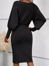 Robe Pull Moulante Manches Lanternes - Tricot Élégant | Silhouette-Chic