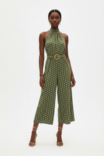 Combinaison Halter Col Mock À Pois Jambes Larges Ceinturée - Chic Estival | Silhouette-Chic