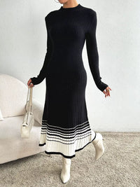 Robe Pull Côtelée avec Ourlet Rayé - Confort & Style Casual | Silhouette-Chic