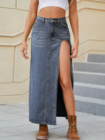 Jupe Longue Denim Butonnée - Élégance Décontractée avec Découpes Tendance | Silhouette-Chic