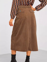 Jupe Midi Taille Haute à Fente Frontale Butonnée - Élégance Moderne | Silhouette-Chic