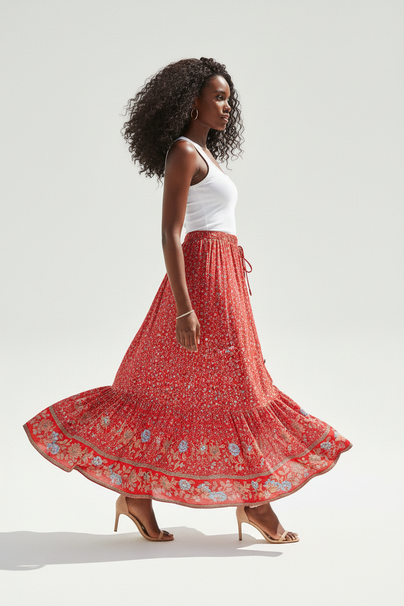 Jupe Longue Bohème Bordure - Esprit Nomade | Silhouette-Chic