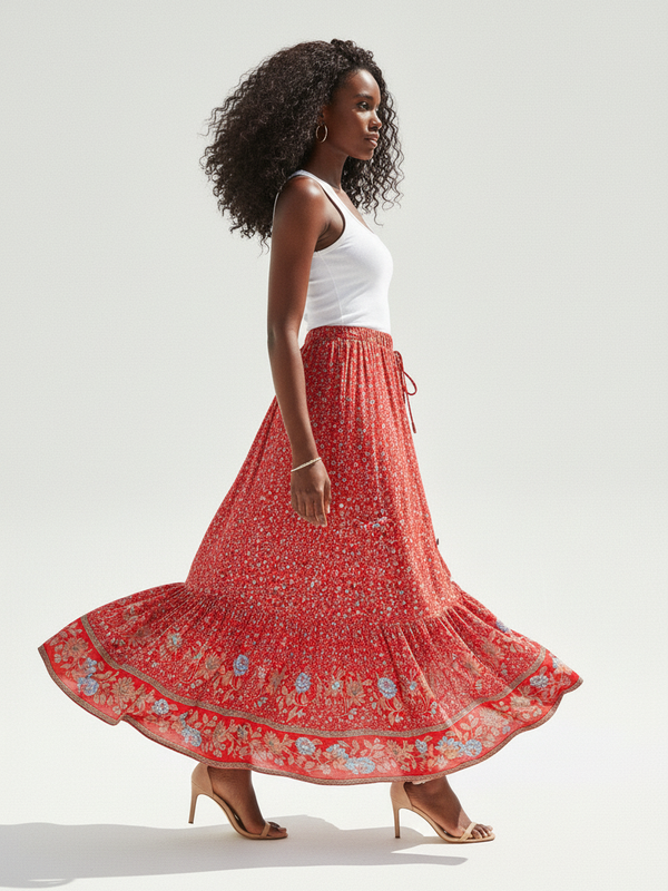 Jupe Longue Bohème Bordure - Esprit Nomade | Silhouette-Chic