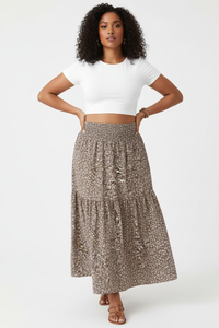 Jupe Longue Fleurie Smockée À Volants Étagés Grande Taille - Liberté Boho | Silhouette-Chic
