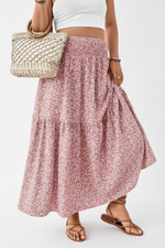 Jupe Longue Fleurie Smockée À Volants Étagés Grande Taille - Liberté Boho | Silhouette-Chic