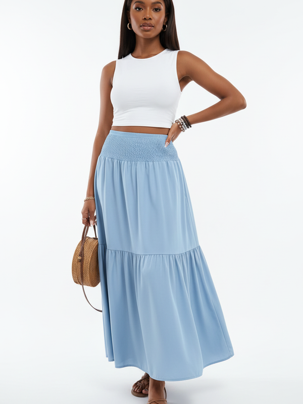 Jupe Longue Smockée à Volants - Confort Élégant | Silhouette-Chic
