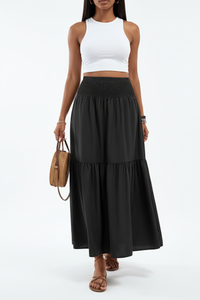 Jupe Longue Smockée à Volants - Confort Élégant | Silhouette-Chic