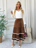 Jupe Midi en Velours à Volants Étagés - Élégance Luxueuse | Silhouette-Chic
