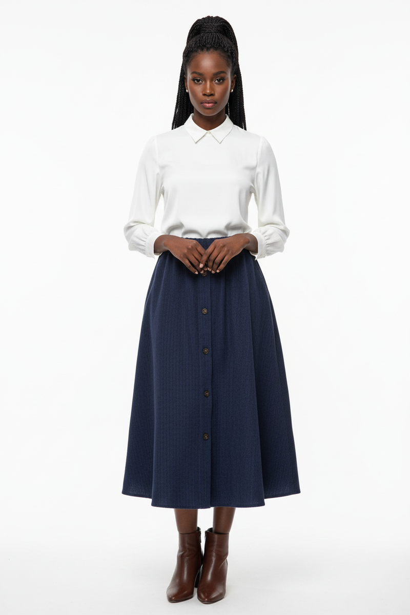 Jupe Midi Velours Boutons - Chic Rétro | Silhouette-Chic