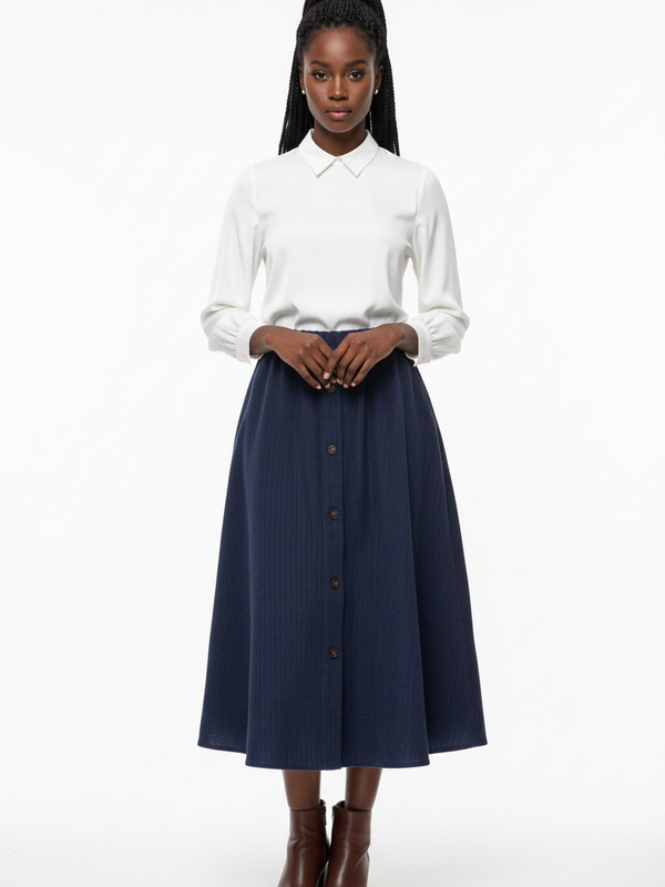 Jupe Midi Velours Boutons - Chic Rétro | Silhouette-Chic