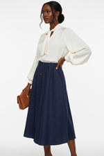 Jupe Midi Velours Boutons - Chic Rétro | Silhouette-Chic