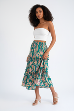 Jupe Midi Tropicale à Volants - Évasion Estivale | Silhouette-Chic