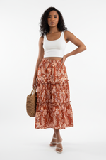 Jupe Midi Tropicale à Volants - Évasion Estivale | Silhouette-Chic