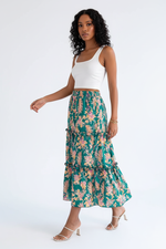 Jupe Midi Tropicale à Volants - Évasion Estivale | Silhouette-Chic