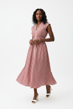 Robe Midi Vichy Col V Zip Frontal Taille Smockée — Chic & Inoubliable