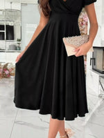 Robe Midi Cache-Cœur Manches Courtes - Élégance Estivale Féminine | Silhouette-Chic