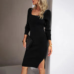 Robe Midi Côtelée Moulante Fente Latérale - Élégance Sculptante | Silhouette-Chic