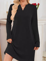 Langärmeliges Rippstrickkleid – Viskose