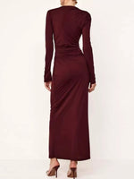 Robe Maxi Ajustée Froncée Manches Longues | Silhouette-Chic
