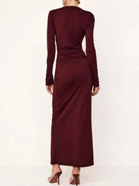 Robe Maxi Ajustée Froncée Manches Longues | Silhouette-Chic