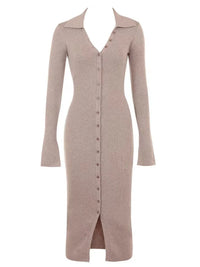 Robe Pull Manches Longues Boutons Devant - Classique Raffiné Intemporel | Silhouette-Chic