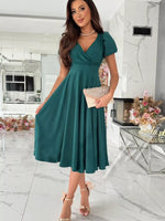 Robe Midi Cache-Cœur Manches Courtes - Élégance Estivale Féminine | Silhouette-Chic