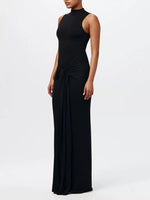 Robe Maxi Sans Manches Col Montant Nœud Devant - Élégance Estivale | Silhouette-Chic