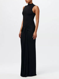 Robe Maxi Sans Manches Col Montant Nœud Devant - Élégance Estivale | Silhouette-Chic