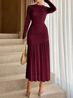 Robe Midi Ajustée Froncée Manches Longues - Élégance Sculptante Sophistiquée | Silhouette-Chic