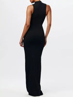 Robe Maxi Sans Manches Col Montant Nœud Devant - Élégance Estivale | Silhouette-Chic