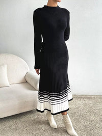 Robe Pull Côtelée avec Ourlet Rayé - Confort & Style Casual | Silhouette-Chic