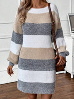 Robe Pull Manches Longues Color Block Multicolore - Style Moderne | Silhouette-Chic