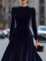 Robe Velours Manches Longues Ligne A - Luxe Intemporel & Glamour | Silhouette-Chic