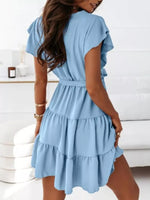 Robe Mini Étagée Manches Volantées Ceinture - Robe Femme Romantique S-2XL