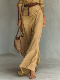 Robe Maxi Grande Taille Manches Longues Froncée - Silhouette Sculptée | Silhouette-Chic