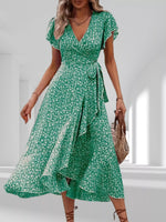 Robe Midi Florale Portefeuille à Volants - Romantisme & Féminité | Silhouette-Chic