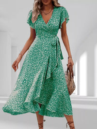 Robe Midi Florale Portefeuille à Volants - Romantisme & Féminité | Silhouette-Chic