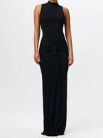 Robe Maxi Sans Manches Col Montant Nœud Devant - Élégance Estivale | Silhouette-Chic