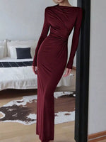 Robe Maxi Ajustée Froncée Manches Longues | Silhouette-Chic