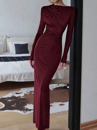 Robe Maxi Ajustée Froncée Manches Longues | Silhouette-Chic